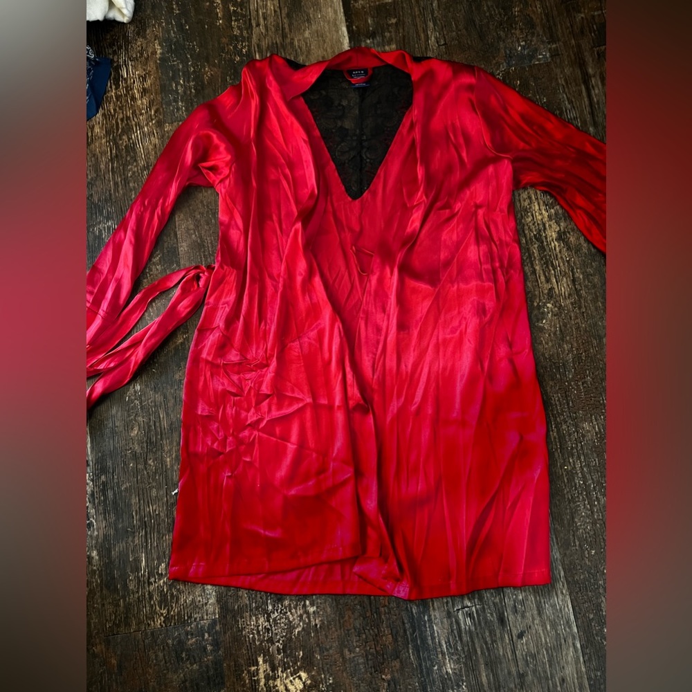 Red Silk and Black Lace robe